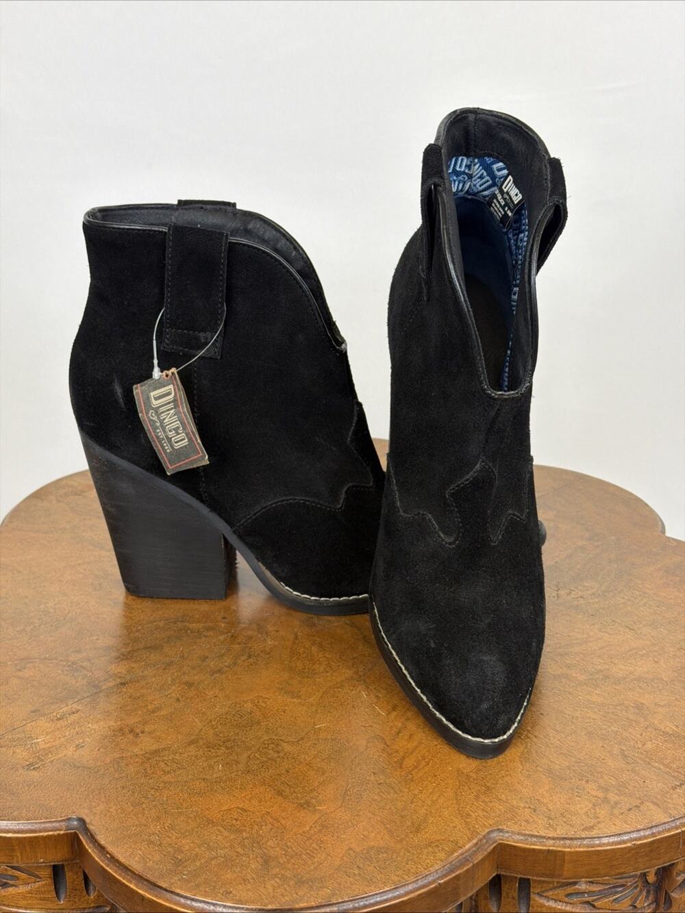 NWT Dingo Womens Black Suede Western Ankle Boots Heeled Booties Size 9.5 MEXICO